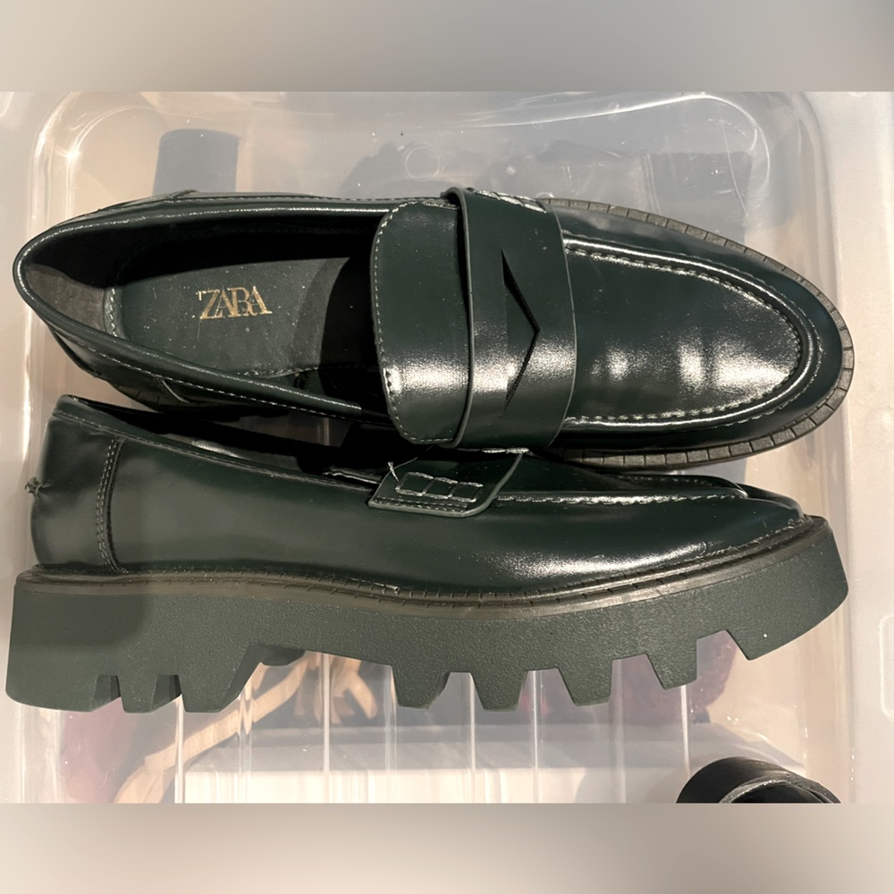 Brand new discreet platform loafers. Very dark green, size 8.5